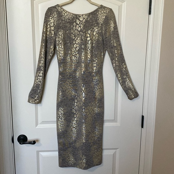 DRESS THE POPULATION Emery Midi dress Women’s M Metallic snake Print Swifty - Picture 1 of 10